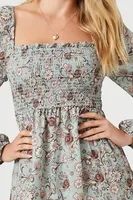 Women's Floral Paisley Print Mini Dress in Sage Large