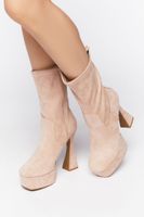 Women's Platform Block Heel Booties in Nude, 10