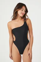 Women's Cutout One-Shoulder One-Piece Swimsuit in Black Medium