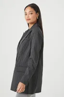 Women's Pinstriped Double-Breasted Blazer in Grey/White Medium