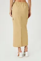 Women's Twill Toggle Drawstring Midi Skirt in Khaki Small