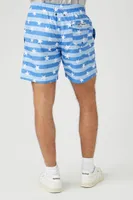 Men Striped Star Print Swim Trunks in Blue Large