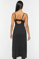 Women's Cowl Neck Slit Midi Dress in Black Large