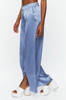 Women's Satin Wide-Leg Split-Hem Pants in Blue Mirage, XL