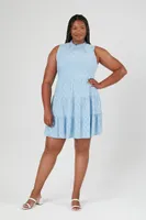 Women's Tiered Eyelet Mini Dress in Light Blue, 3X