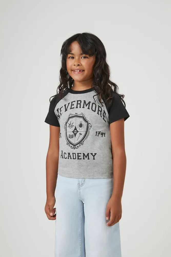 Girls Nevermore Academy Raglan T-Shirt (Kids) in Heather Grey, 9/10