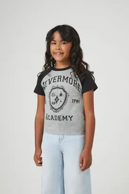 Girls Nevermore Academy Raglan T-Shirt (Kids) Heather Grey,