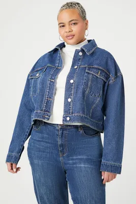 Women's Rhinestone Denim Trucker Jacket in Medium Denim, 1X