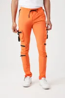 Men Contrast Zipper Cargo Joggers in Orange Medium