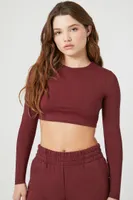 Women's Contour Sculpt Long-Sleeve Crop Top in Wine, XL