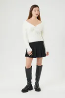 Women's Twisted Fuzzy Knit Sweater in Cream Large