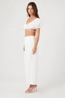 Women's Puff-Sleeve Crop Top & Maxi Skirt Set in Ivory Large