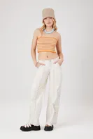 Women's Contrast-Seam Cargo Pants in Cream/Brown Large