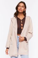 Women's Faux Suede Hooded Longline Jacket in Beige Small