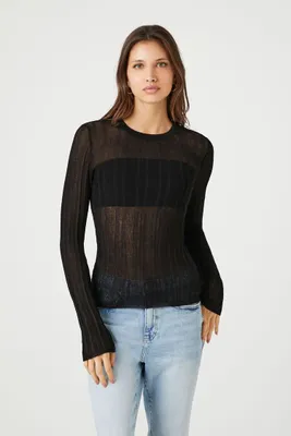 Women's Fitted Ribbed Knit Sweater in Black, XS