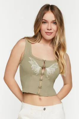 Women's Angel Wings Graphic Tank Top in Tan Medium