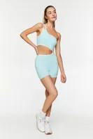 Women's Active Cutout One-Shoulder Romper in Powder Blue/White Large