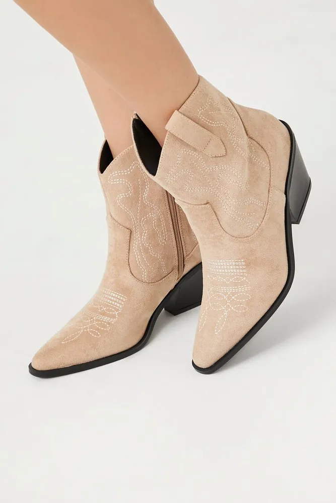 Women's Faux Suede Cowboy Booties in Taupe, 8