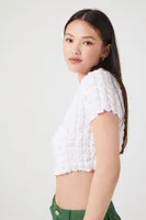 Women's Textured Cutout Crop Top in White Medium