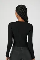 Women's Ribbed Knit Button Sweater Black