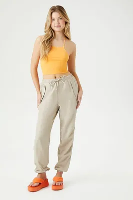 Women's Twill Drawstring Joggers in Khaki Small