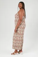 Women's Abstract Print Wide-Leg Jumpsuit in Camel, 1X