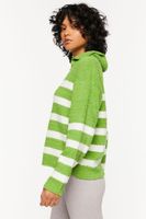 Women's Fuzzy Striped Collared Sweater in Green/Cream Small