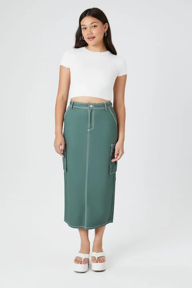 Women's Twill Cargo Midi Skirt in Cypress Small