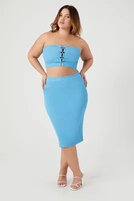 Women's Tube Top & Skirt Set in Blue, 3X