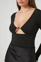 Women's Plunging Cutout Bodysuit in Black Small