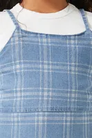 Girls Plaid Denim Dress (Kids) in Light Denim, 11/12