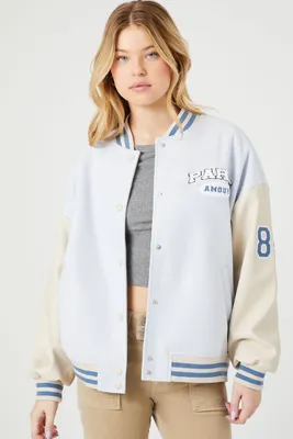 Women's Paris Varsity Letterman Bomber Jacket Blue