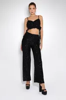 Women's Sequin Cropped Cami & Pants Set in Black Large