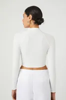 Women's Zip-Up Mock Neck Crop Top in White Small