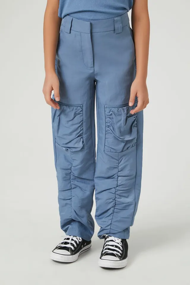 Forever 21 Girls Ruched Cargo Pants (Kids) in Blue, 11/12