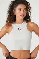 Women's Cropped Heart Graphic Tank Top in Grey/Black Large