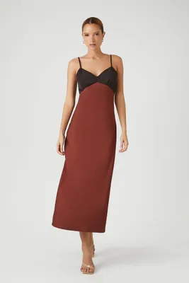 Women's Colorblock Satin Maxi Slip Dress Cappuccino/Sienna