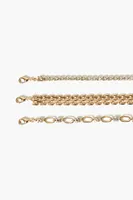 Women's Rhinestone Chain Bracelet Set in Gold