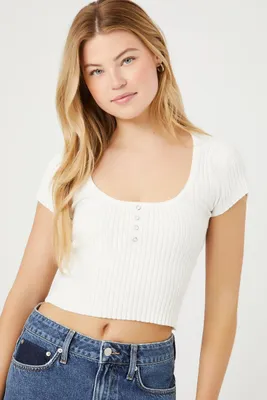 Women's Sweater-Knit Crop Top in White, XL