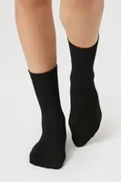 Ribbed-Trim Crew Socks in Black