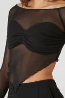 Women's Sheer Mesh Crop Top in Black, XL