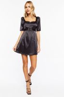 Women's Satin Belted Mini Dress in Black Medium