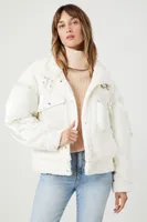 Women's Faux Shearling Puffer Jacket in White Small