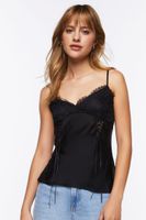 Women's Satin Eyelash Lace Cami in Black Medium