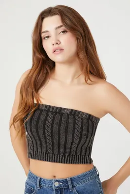 Women's Cable Sweater-Knit Tube Top in Black Medium