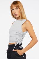 Women's Ruched Drawstring Crop Top in Heather Grey Medium