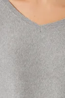 Women's Ribbed V-Neck Sweater in Grey, XL