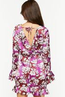 Women's Floral Ruffled Satin Mini Dress in Purple Small