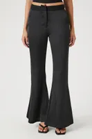 Women's Satin High-Rise Flare Pants in Black Small