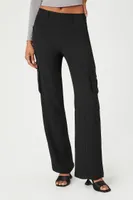 Women's Chiffon Cargo Straight-Leg Pants in Black, XS